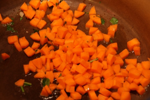 Soften slightly (mostly to ensure you don't have uncooked carrots in the finished product)