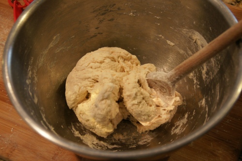 Note that the dough has cleared the excess flour from the bowl's interior